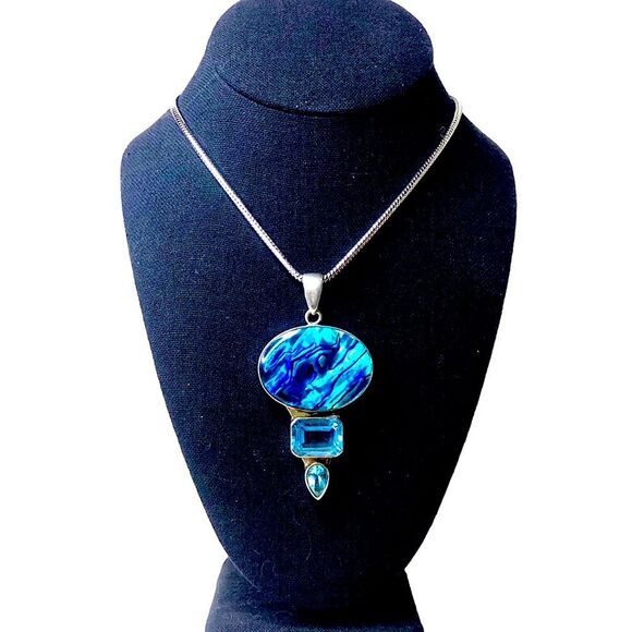CHARLES ALBERT Abalone and Blue Topaz Fine Sterling Silver Pendant - Picture 3 of 15